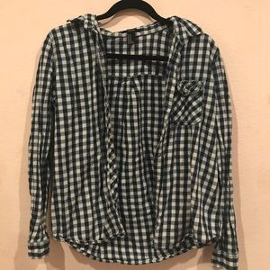 Forever 21 Navy Blue and White Plaid Flannel